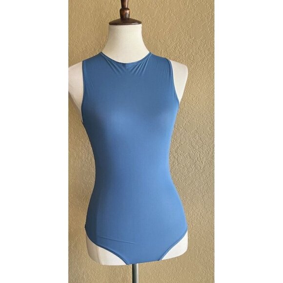Skims Blue Jelly Sheer Crew Neck Bodysuit Sleeveless Bodysuit Deap Sea Size S - Picture 8 of 10